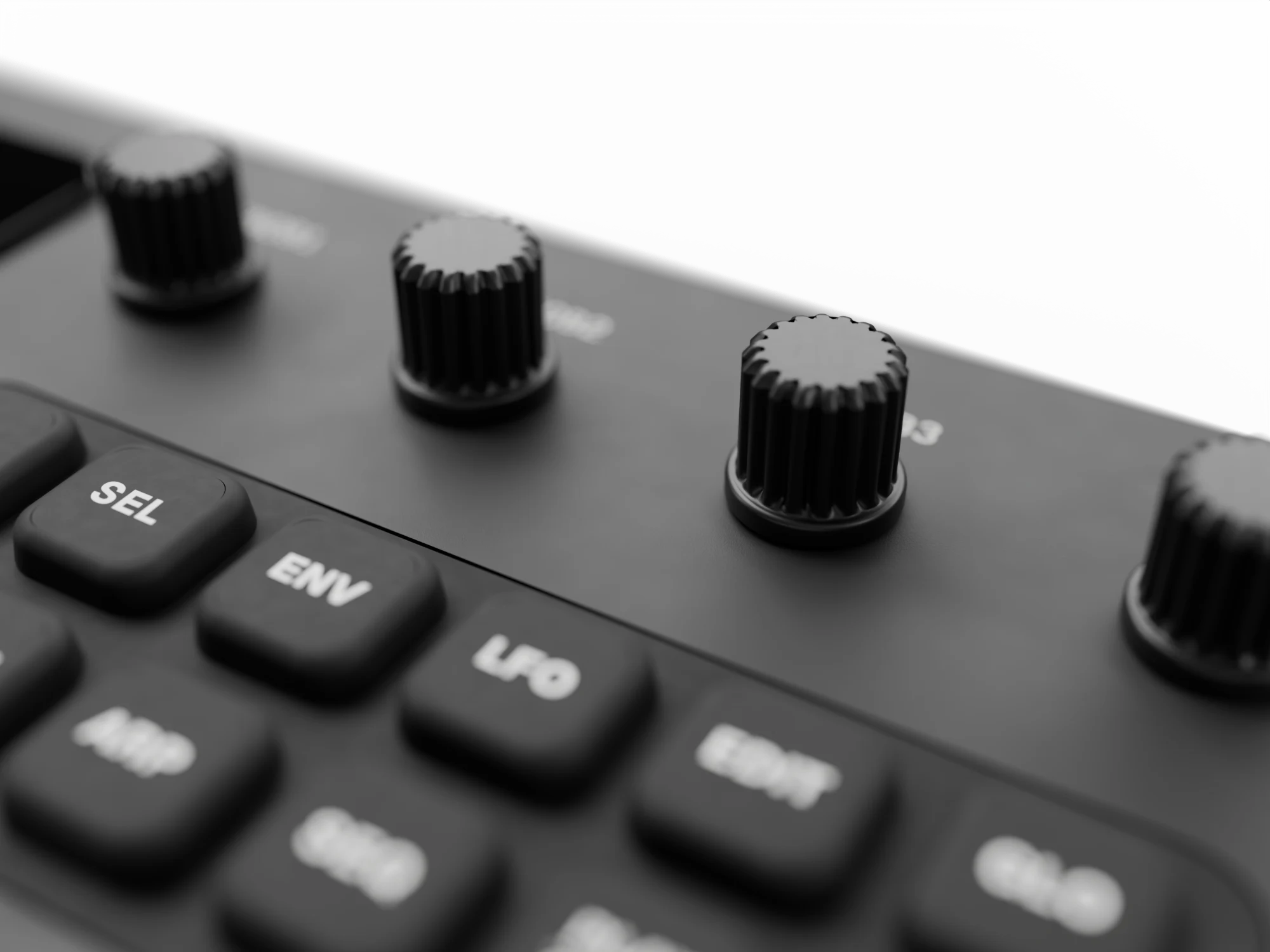 Close up of the FM-1's four right-hand knobs, K1 to K4